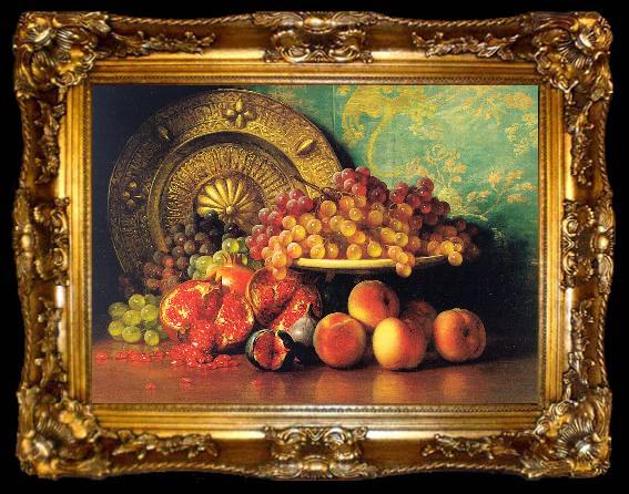 framed  George Henry Hall Figs, Pomegranates, Grapes and Brass Plate, ta009-2